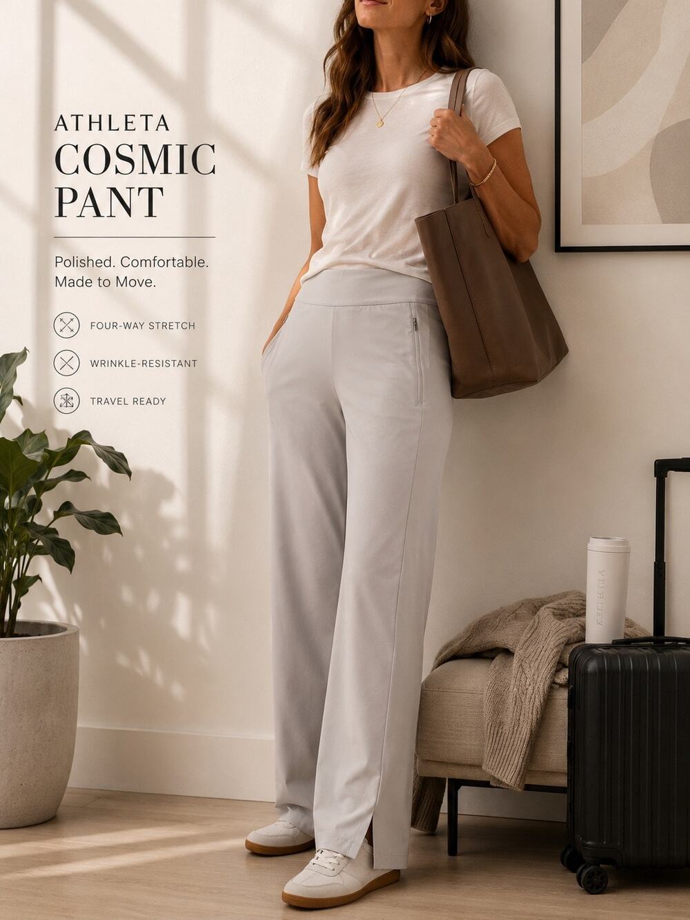 Athleta Cosmic Pant NWT Size 10 Light Beige Wide Leg Travel Work Pants MSRP $99